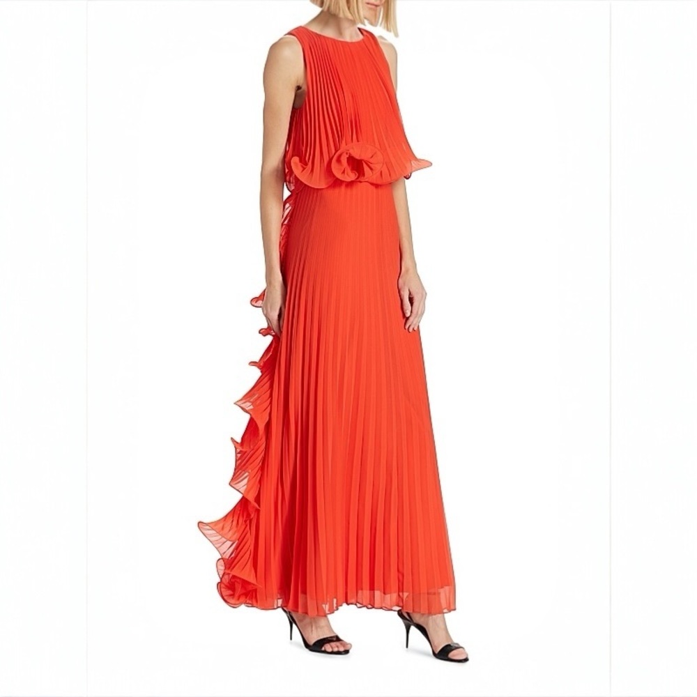 US 6 Badgley Mischka Pleated Octopus-Trimmed Gown NWT